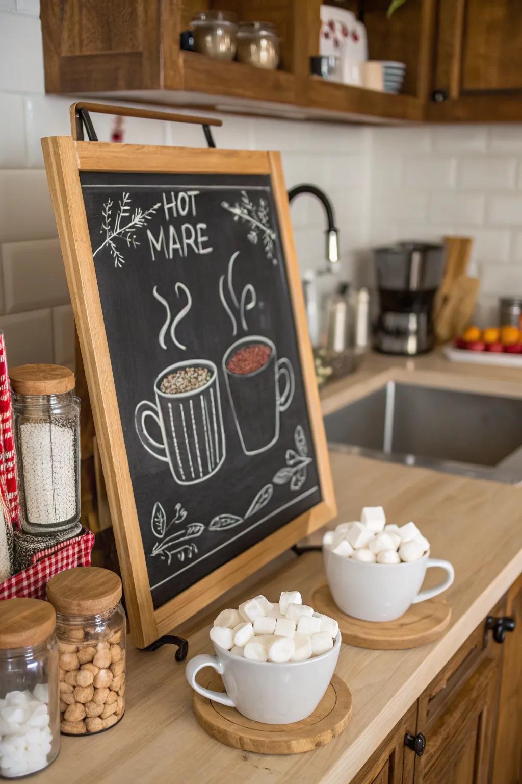 Welcome visitors through a hot cocoa station illustration.