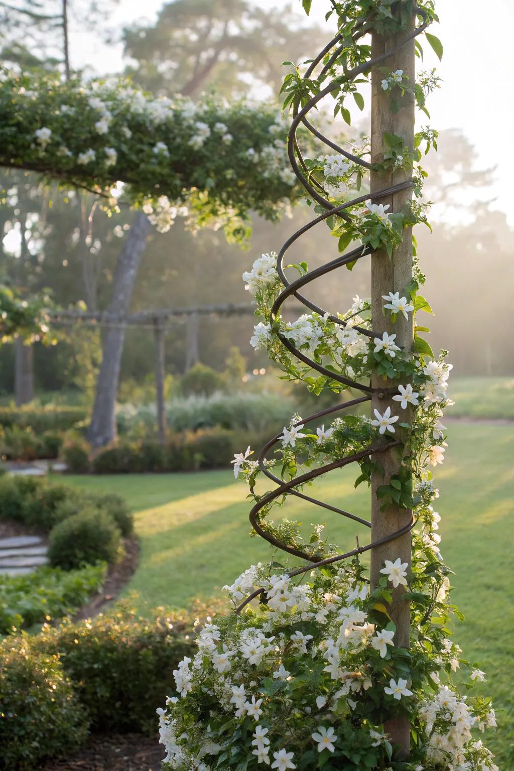 Incorporate whimsy to your garden using a coiled stargazer climbing frame.