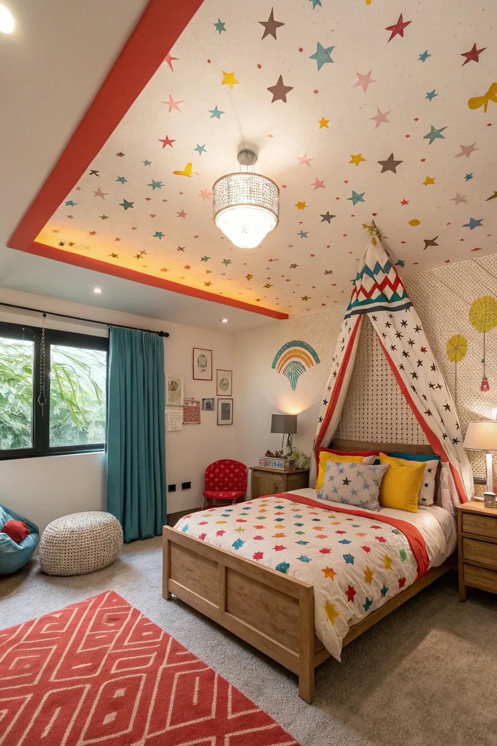 A highlighted ceiling injecting a surprising twist into the aesthetics.