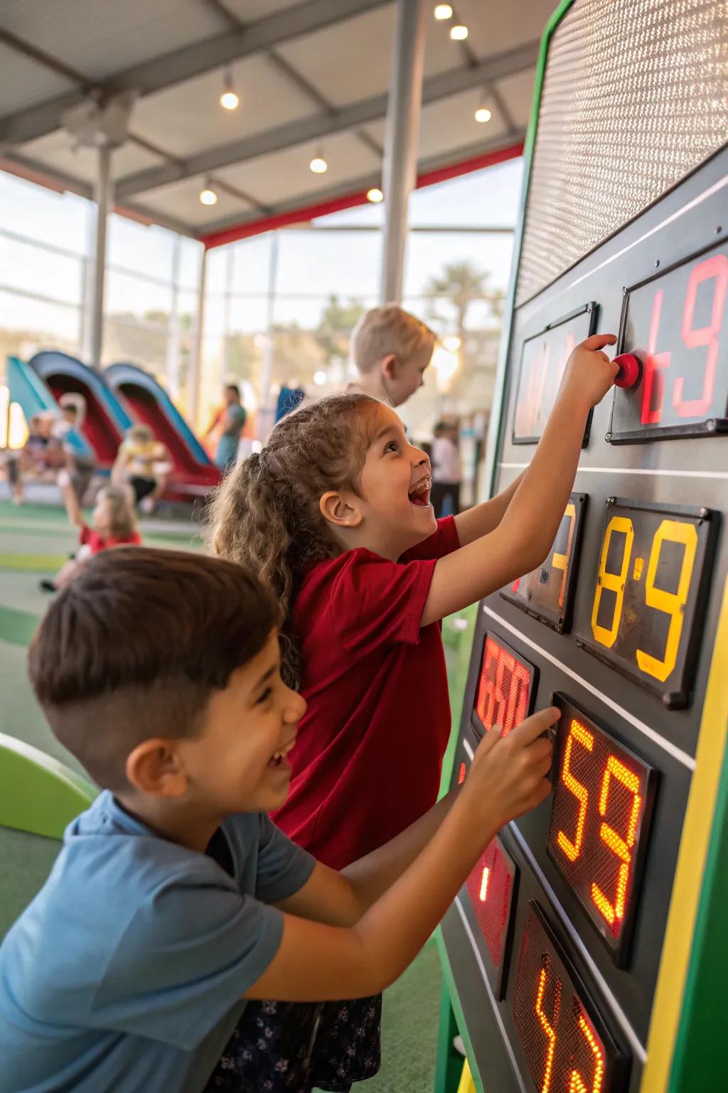 An interactive tally display monitoring the amusement.