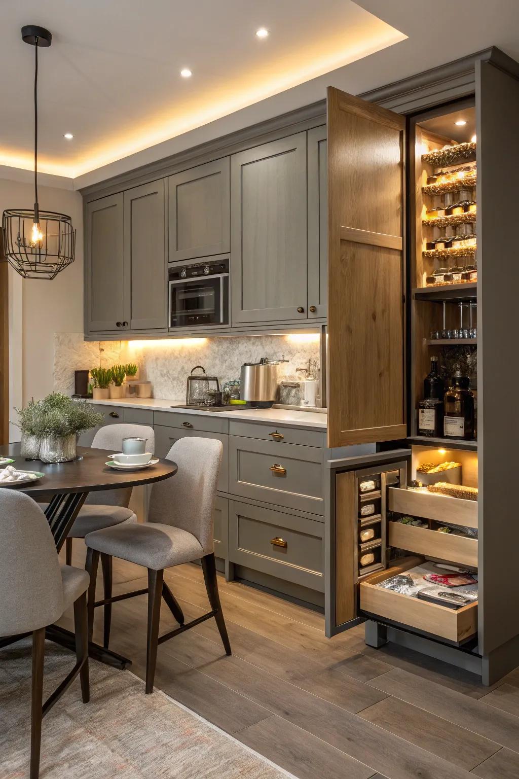 Custom corner cabinets offer personalized functionality and style.