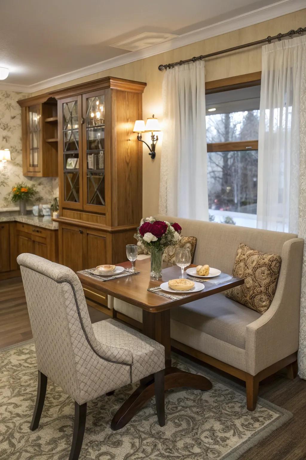 A cozy corner suited to intimate meals and chats.