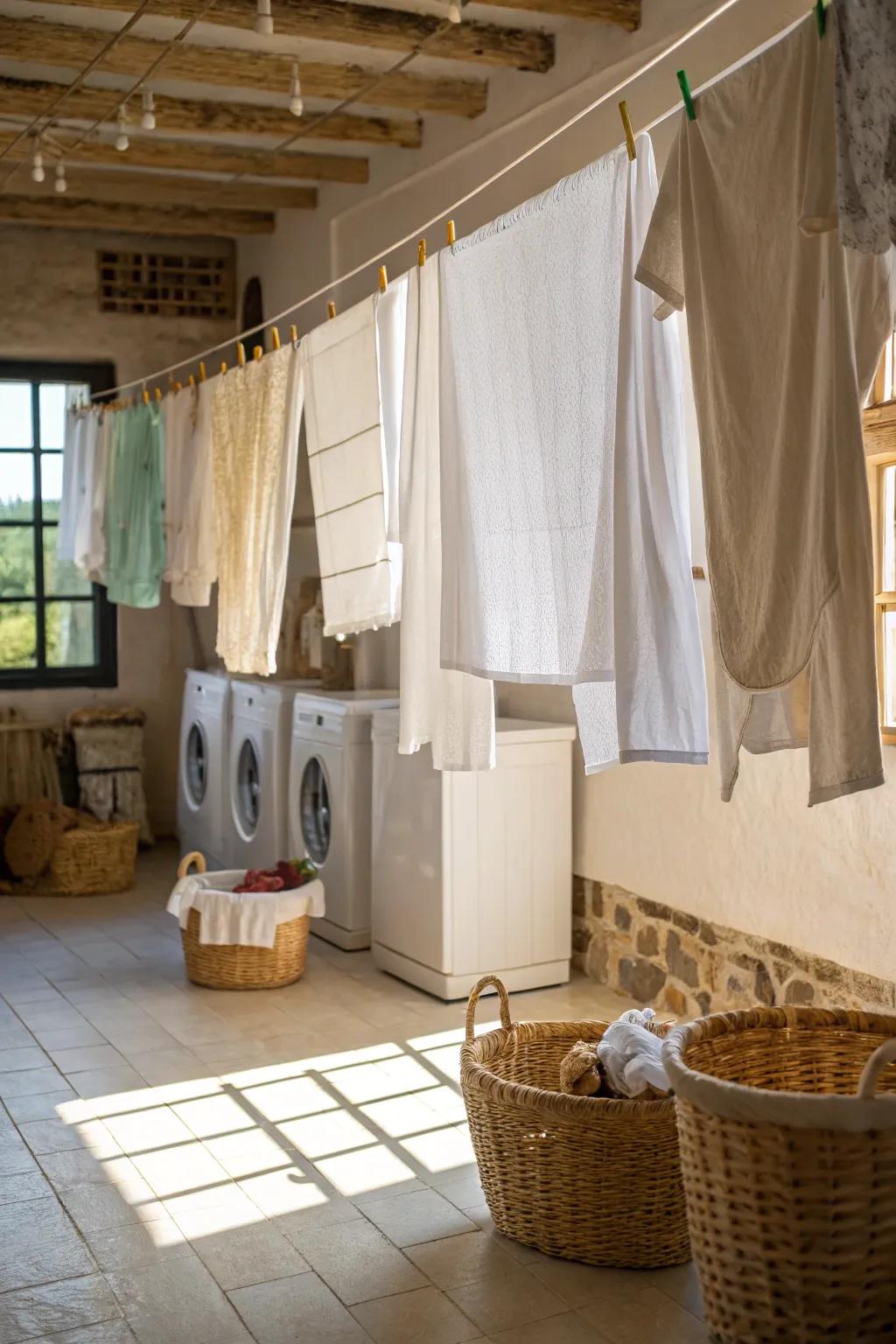 Eco-conscious drying lines delivering a simple, traditional means to dry attire.