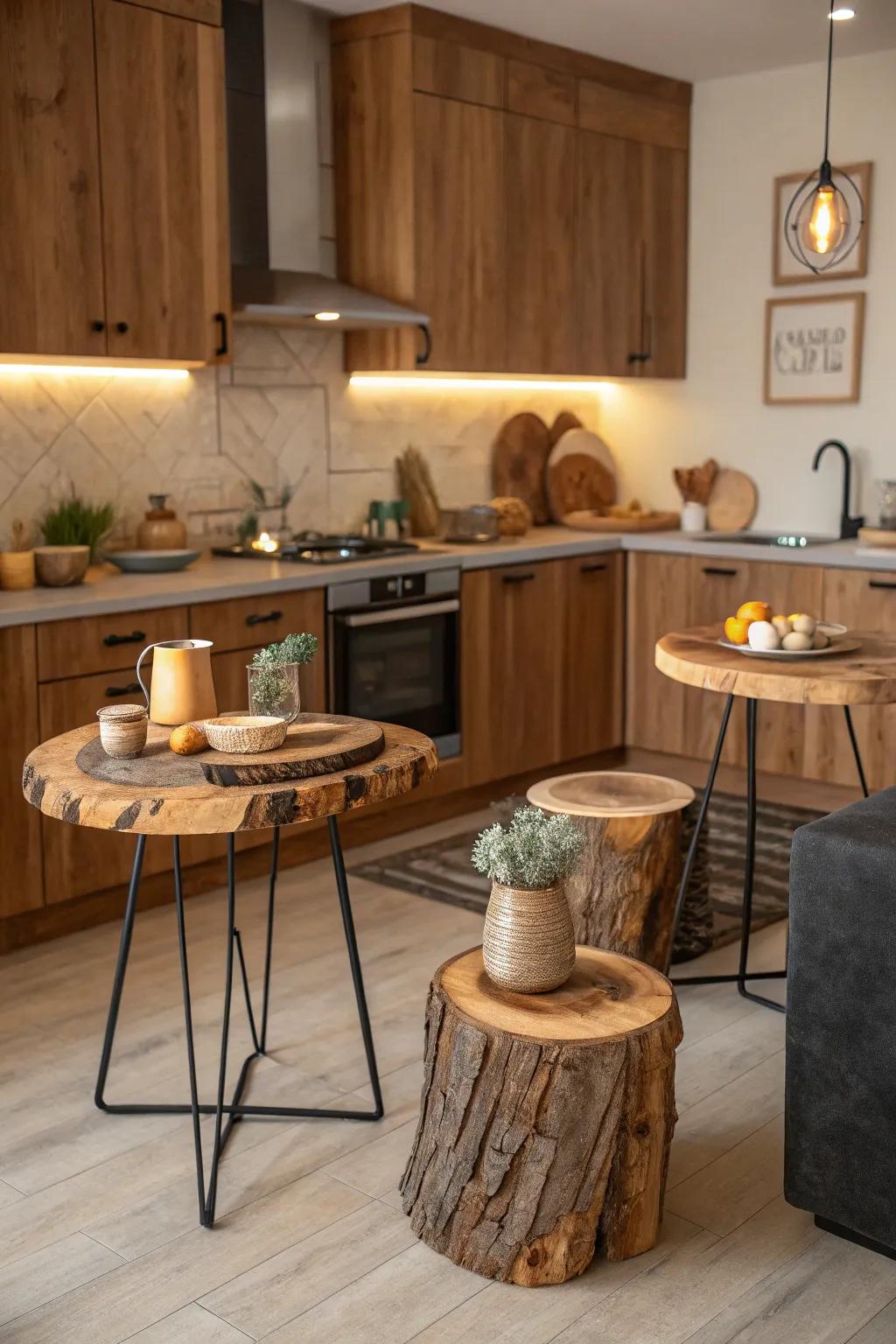 Subtle live edge highlights bringing a touch of nature into the kitchen.