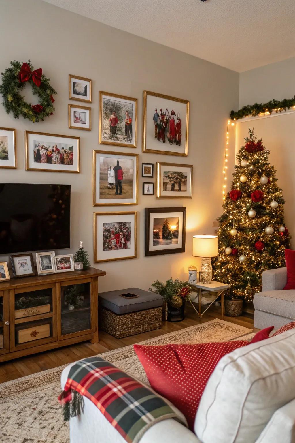 Displaying family holiday photos adds a personal and cherished element to your decor.