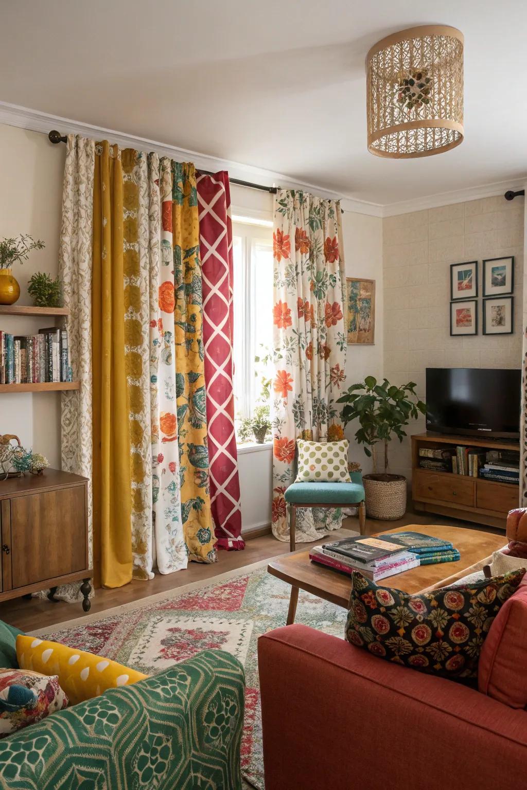 Intermixing motifs in window coverings can affix strata of captivation and distinctiveness.