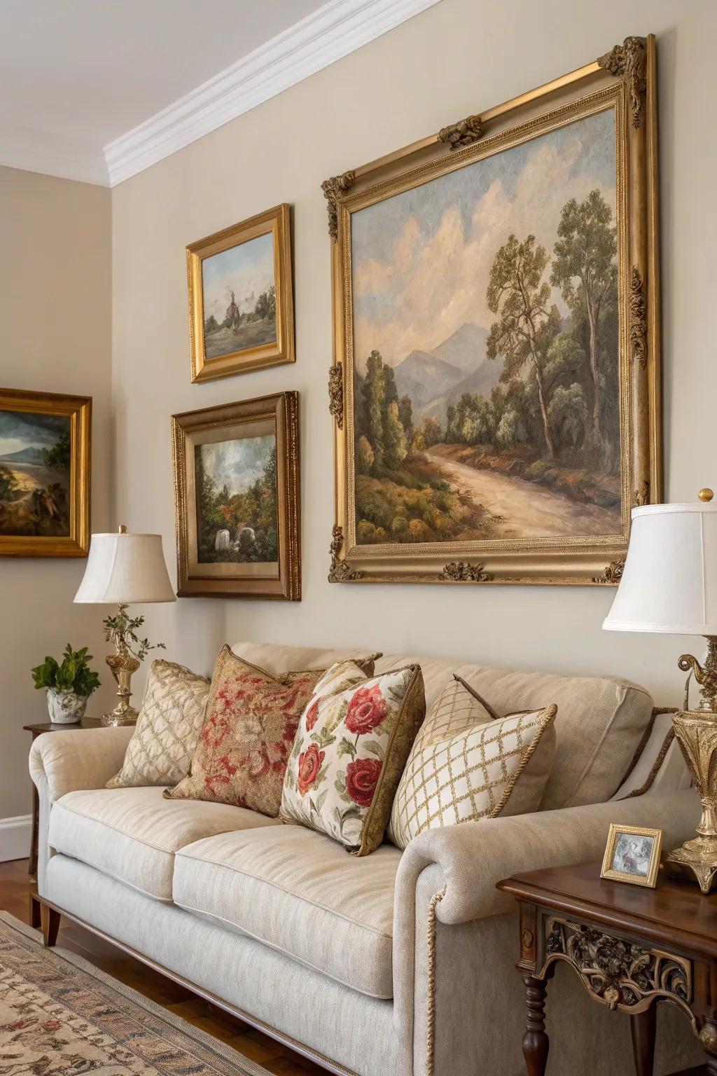 Timeless oil canvases convey enduring elegance and sophistication.