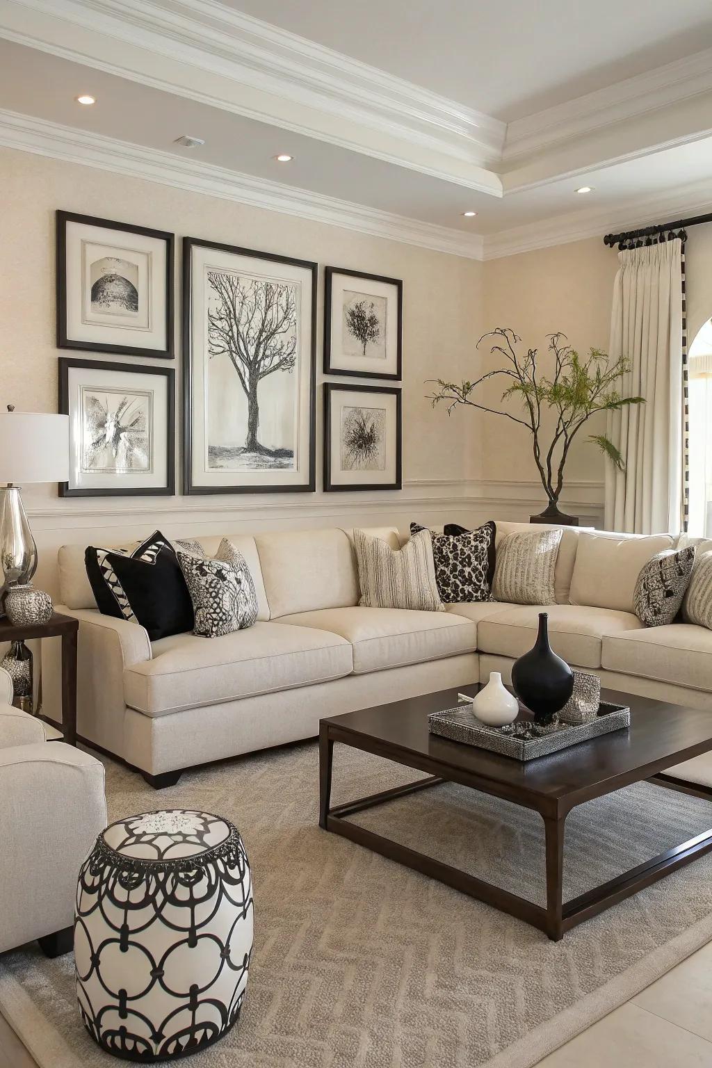 A monochrome sectional for a sleek and cohesive appearance.