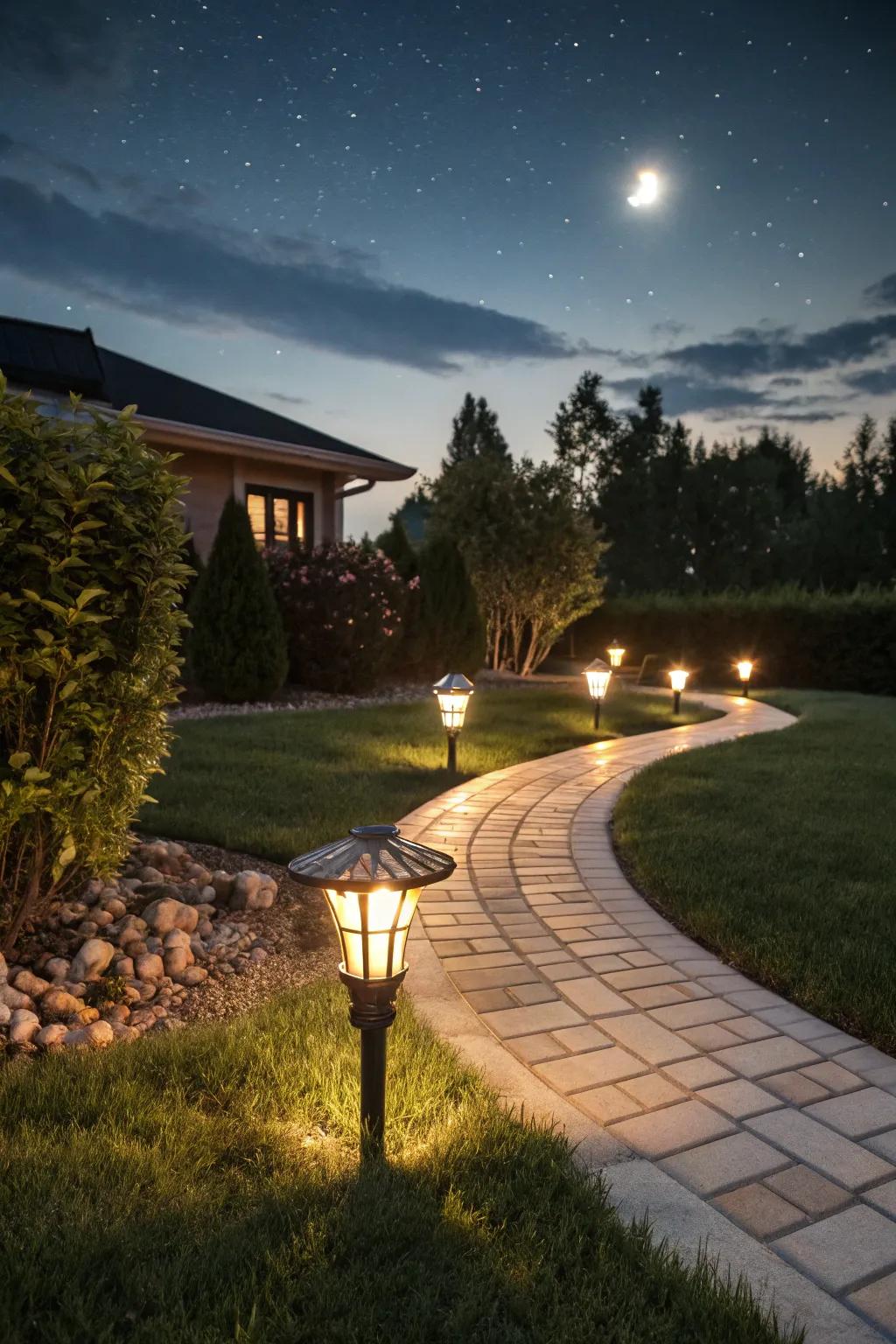 Solar lighting improves safety and ambiance to the landscape.