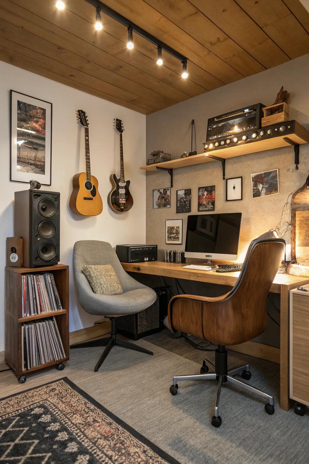 A music corner delivers an inspiring retreat.