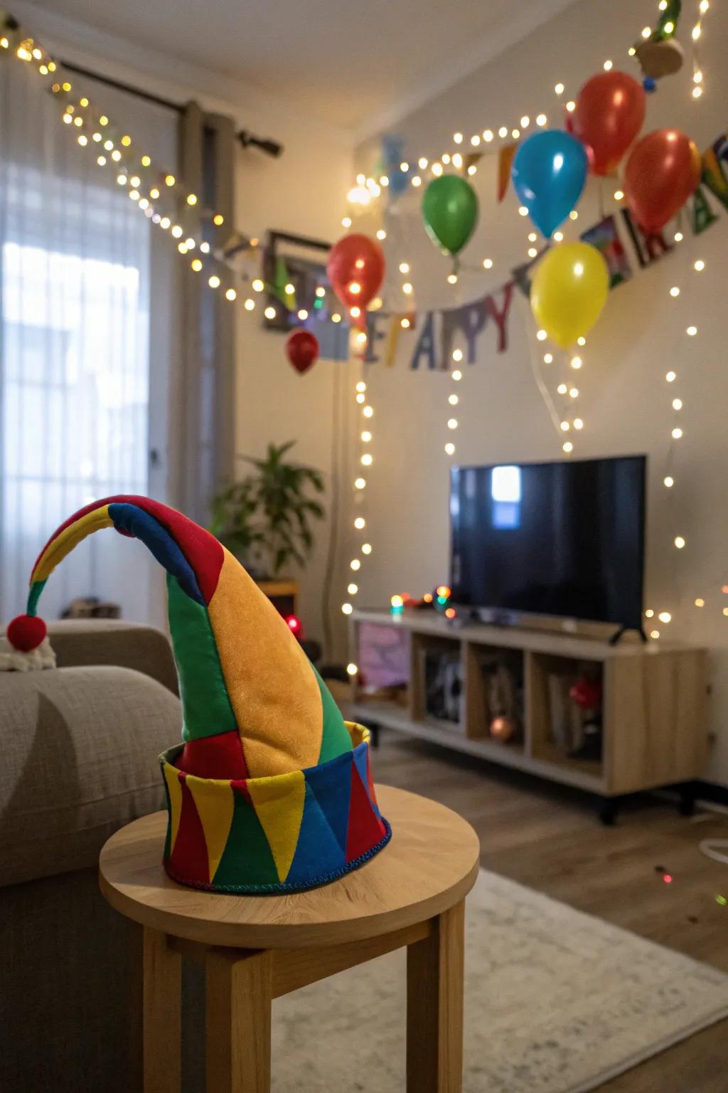 Introduce whimsy with flamboyant jester caps.