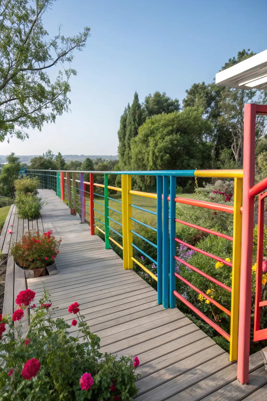 Railings in vibrant colors express a bold and personalized statement.