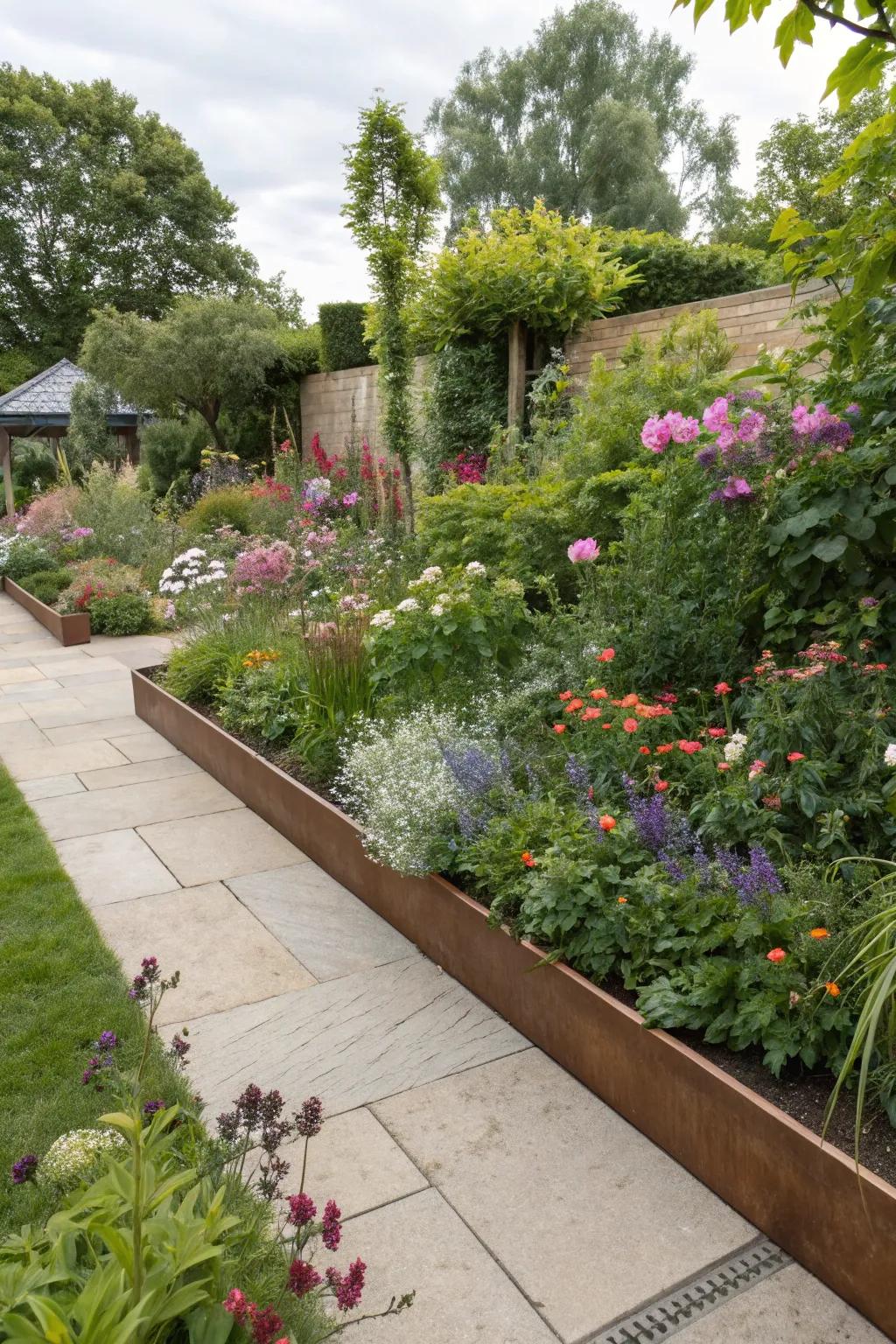 Inconspicuous metal edging facilitates fluid garden transitions.