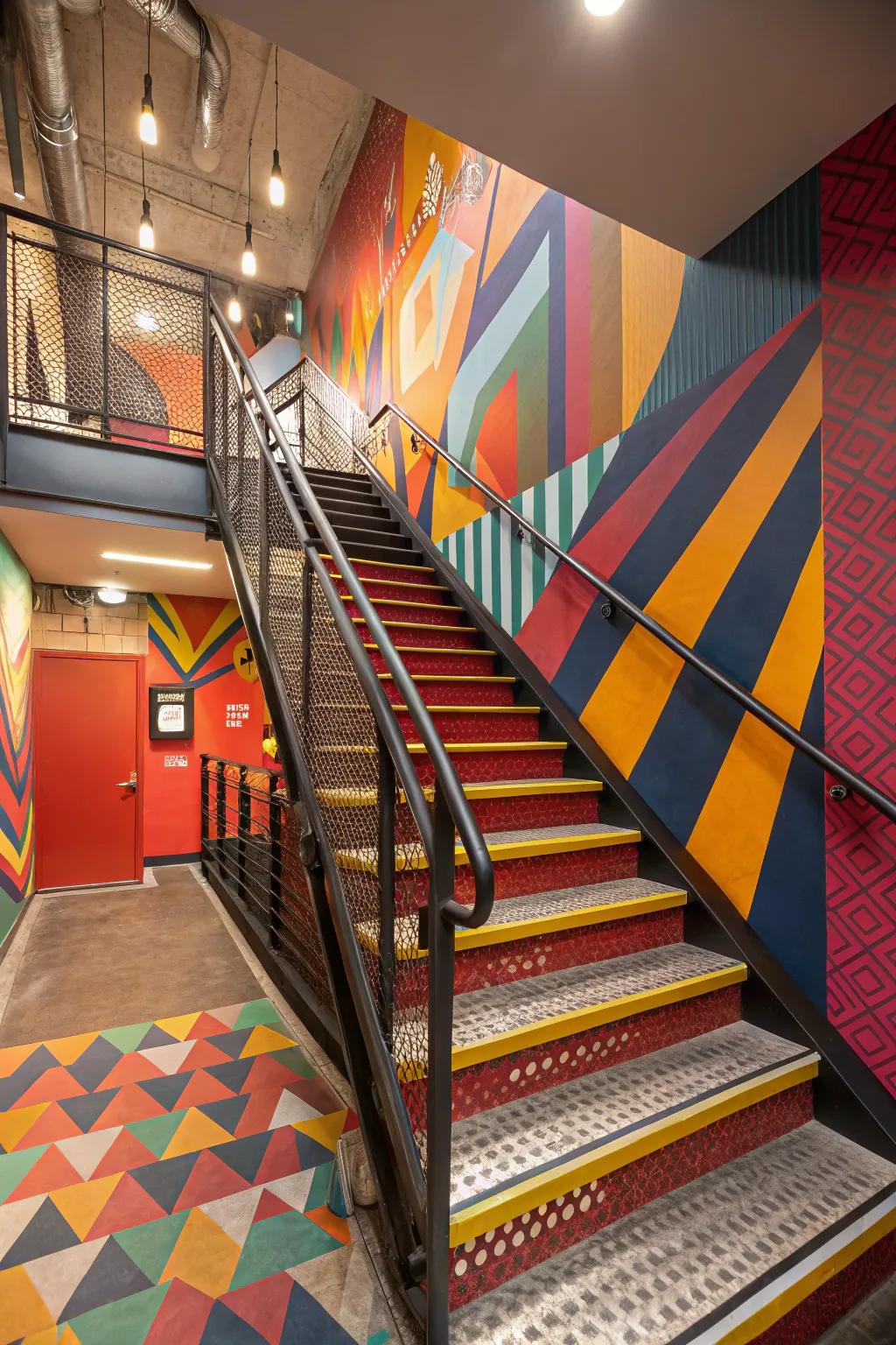 Vibrant contrasts introduce personality to your stairway.
