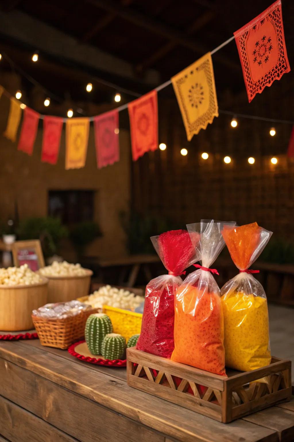 Enable guests to carry home a segment of the fiesta with bespoke confection bags, enriching a personal element to your confectionery bar.