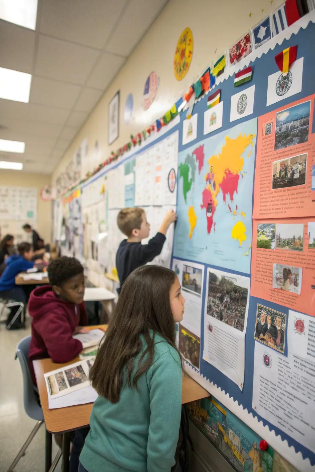 An educational bulletin board with an interactive historical period