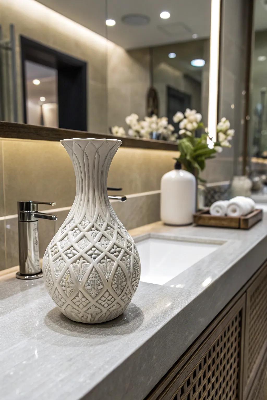A noteworthy accent like a sculptural bud vase adds character to the decor.