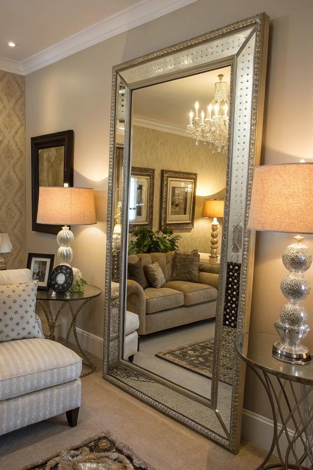 Beveled mirrors bring elegance and a touch of sparkle.