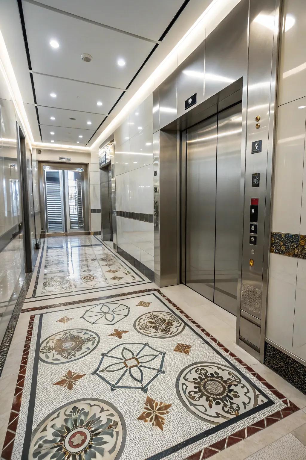 An elevator showcases tailored floor designs for an elevated aesthetic.