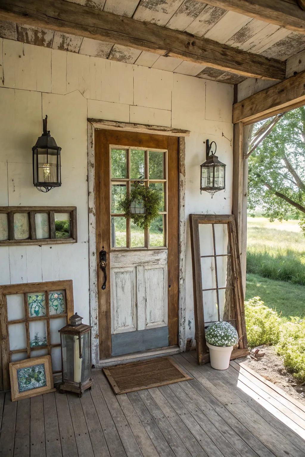 Upcycled interior accents introduce texture and character.