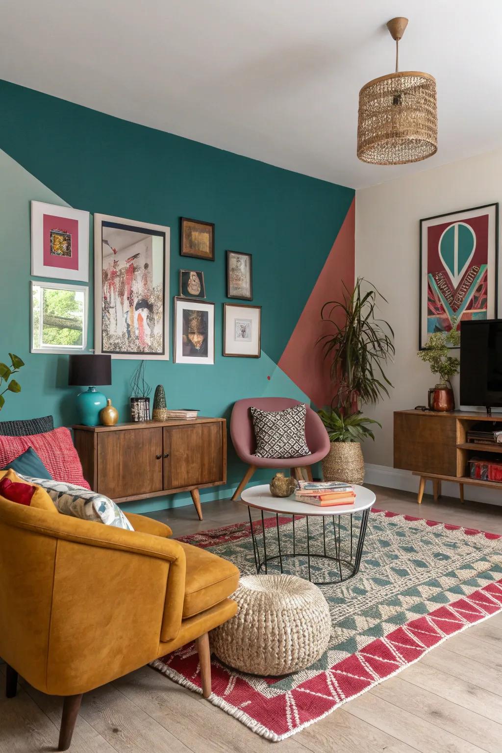 Two-tone walls redefine the living space with unexpected creativity and delight.