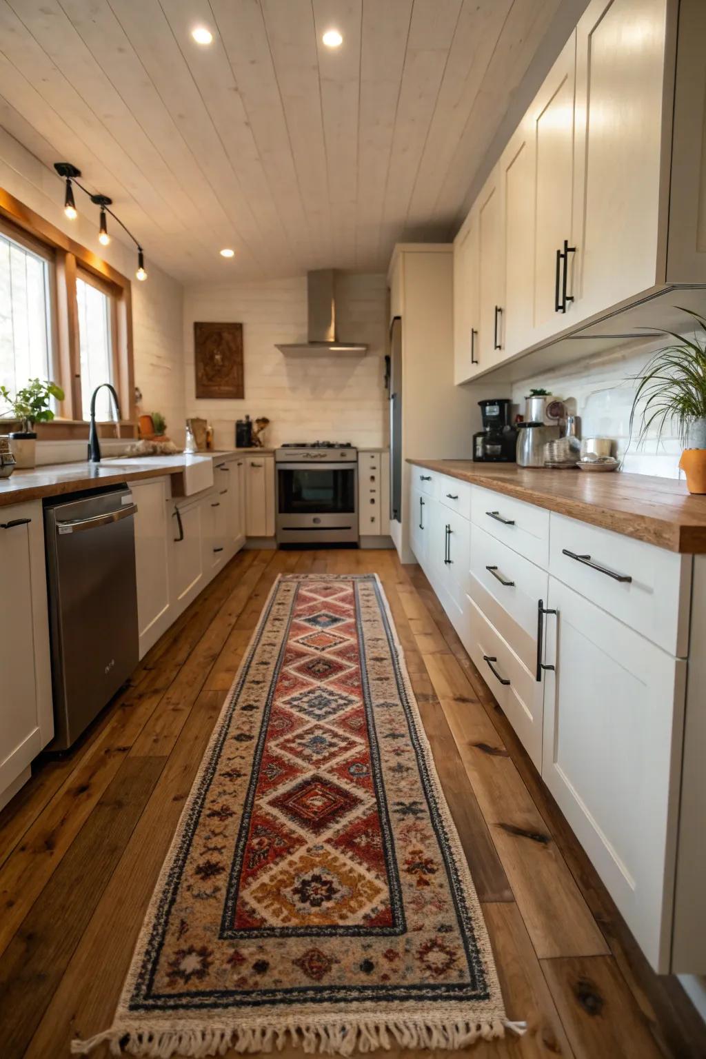 Classic floor coverings add warmth and elegance to kitchen spaces.