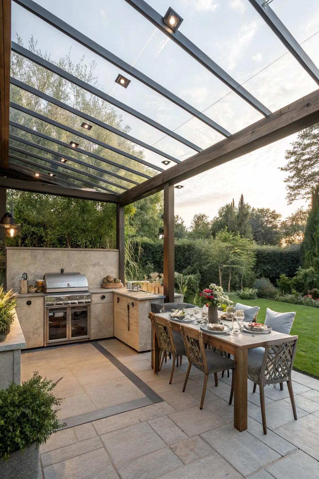 Pergola featuring a glass ceiling, affording expansive vistas.