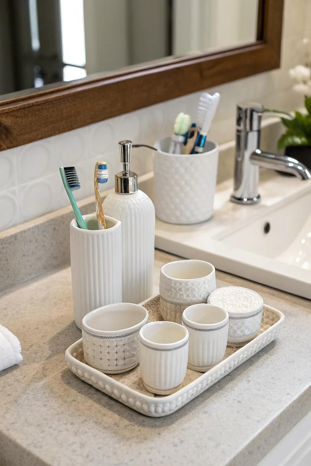 Porcelain accessories introduce classic charm.