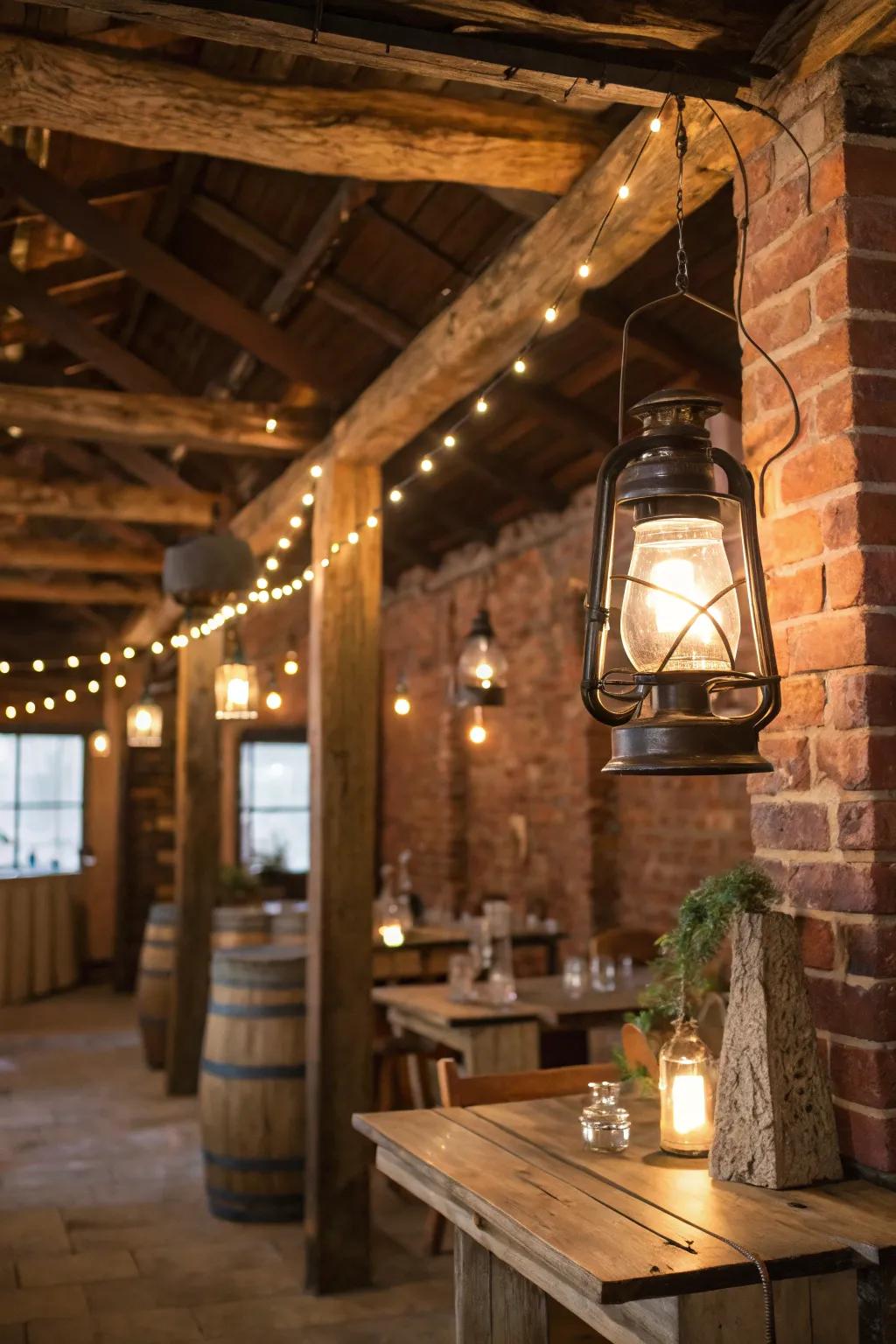 Vintage lanterns introduce a sense of nostalgia and charm to the decor.