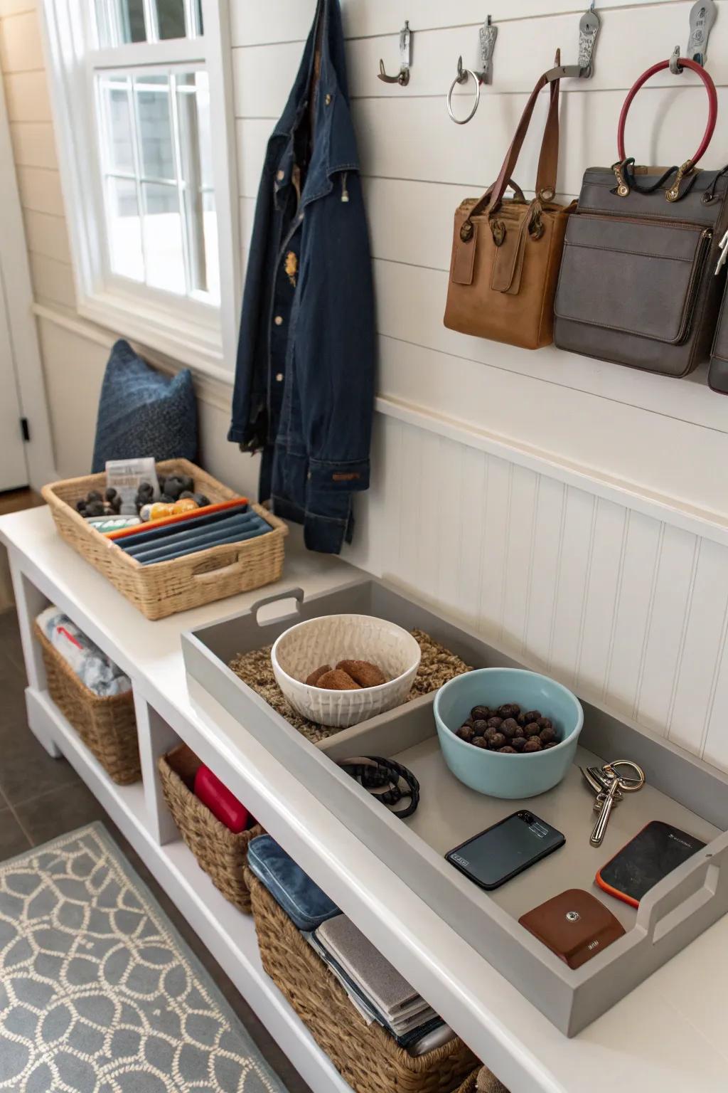 A drop zone makes sure personal items are tidily sorted.