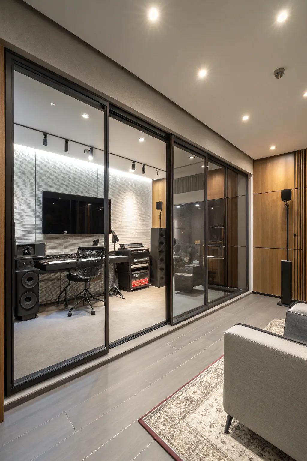 Sliding doors save space and integrate rooms.