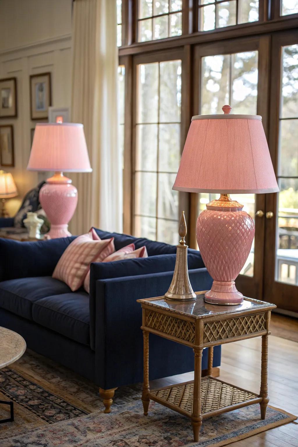 Rose lamps provide a colorful accent within the lounge.