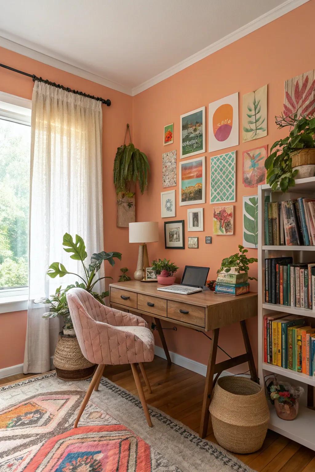 Peach walls usher warmth and cheerfulness into your office.