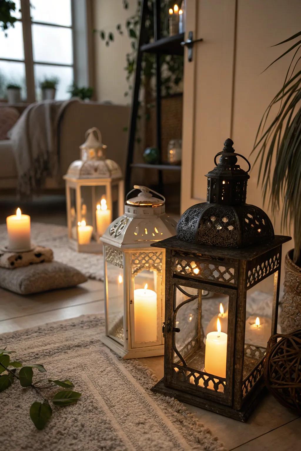 Old-world lanterns fashion a magical and mystical holiday effulgence.