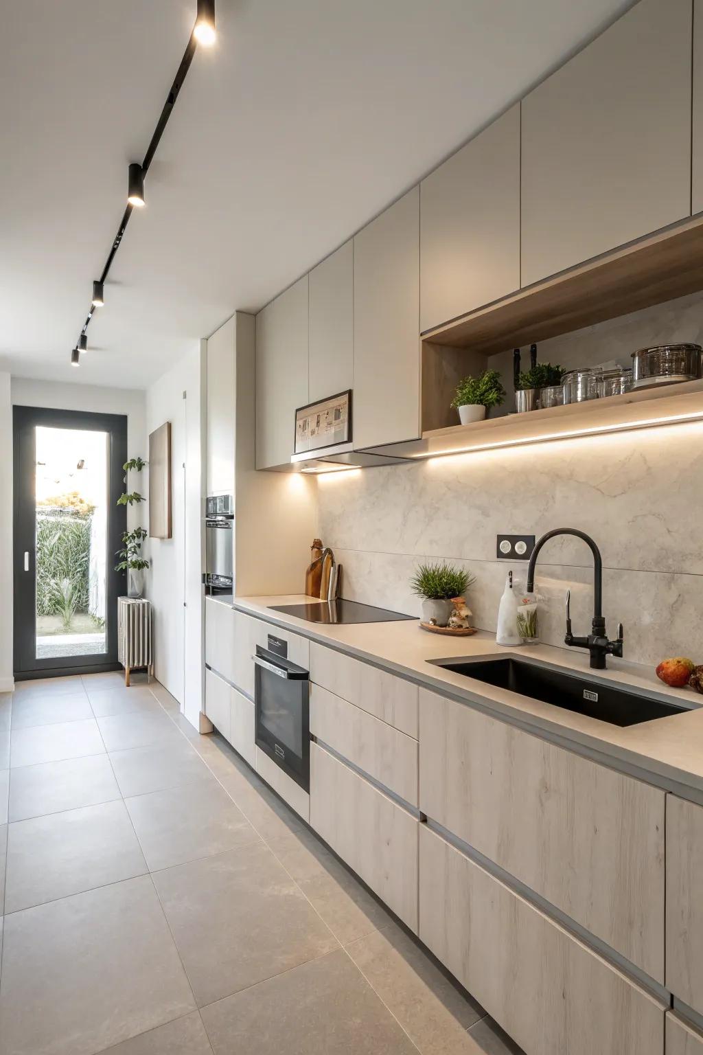 Concealed appliances create a neat, consistent aesthetic in a kitchen.