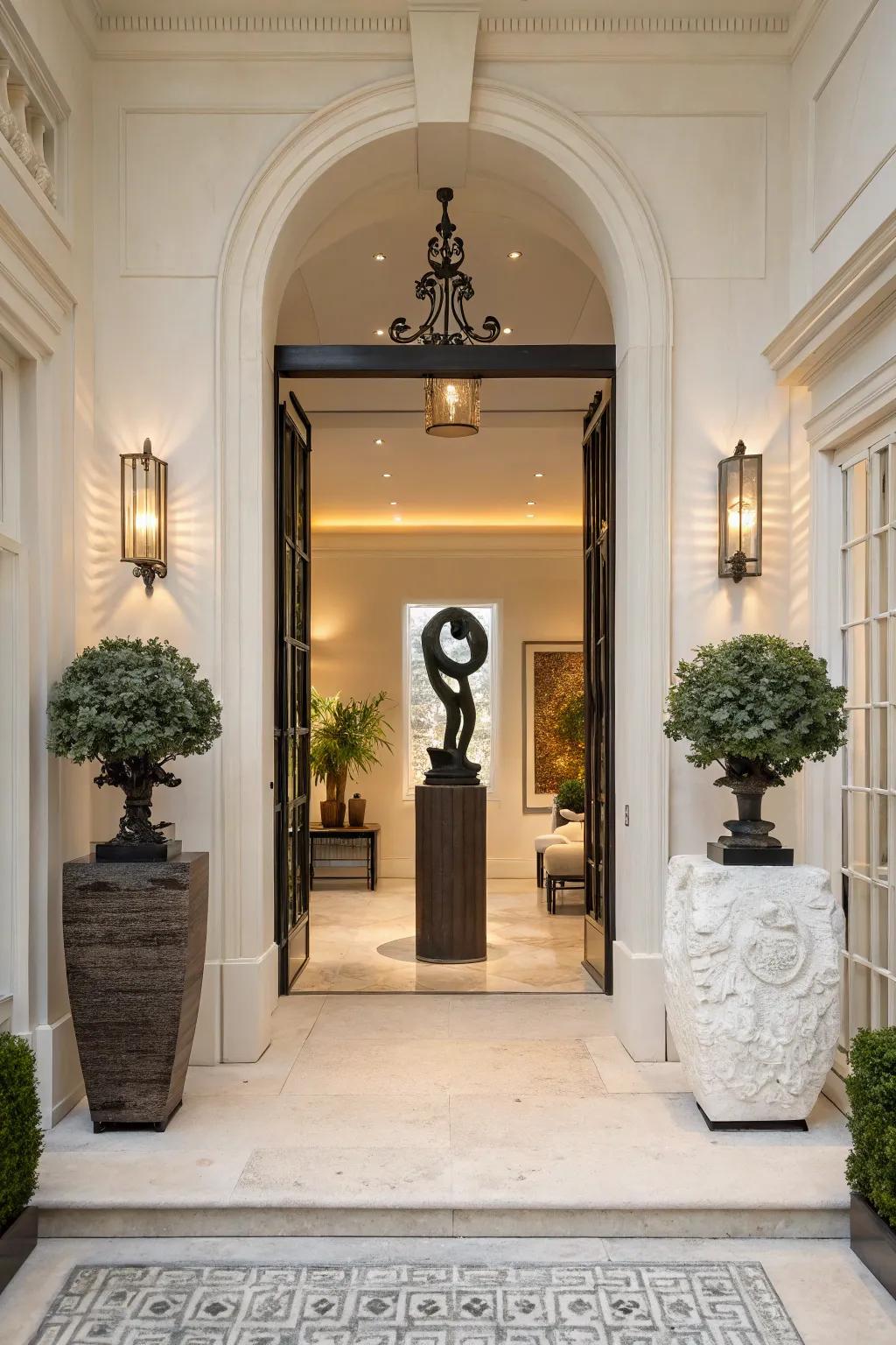 A statement piece inside an entryway fashions a focal point and establishes the design tone.