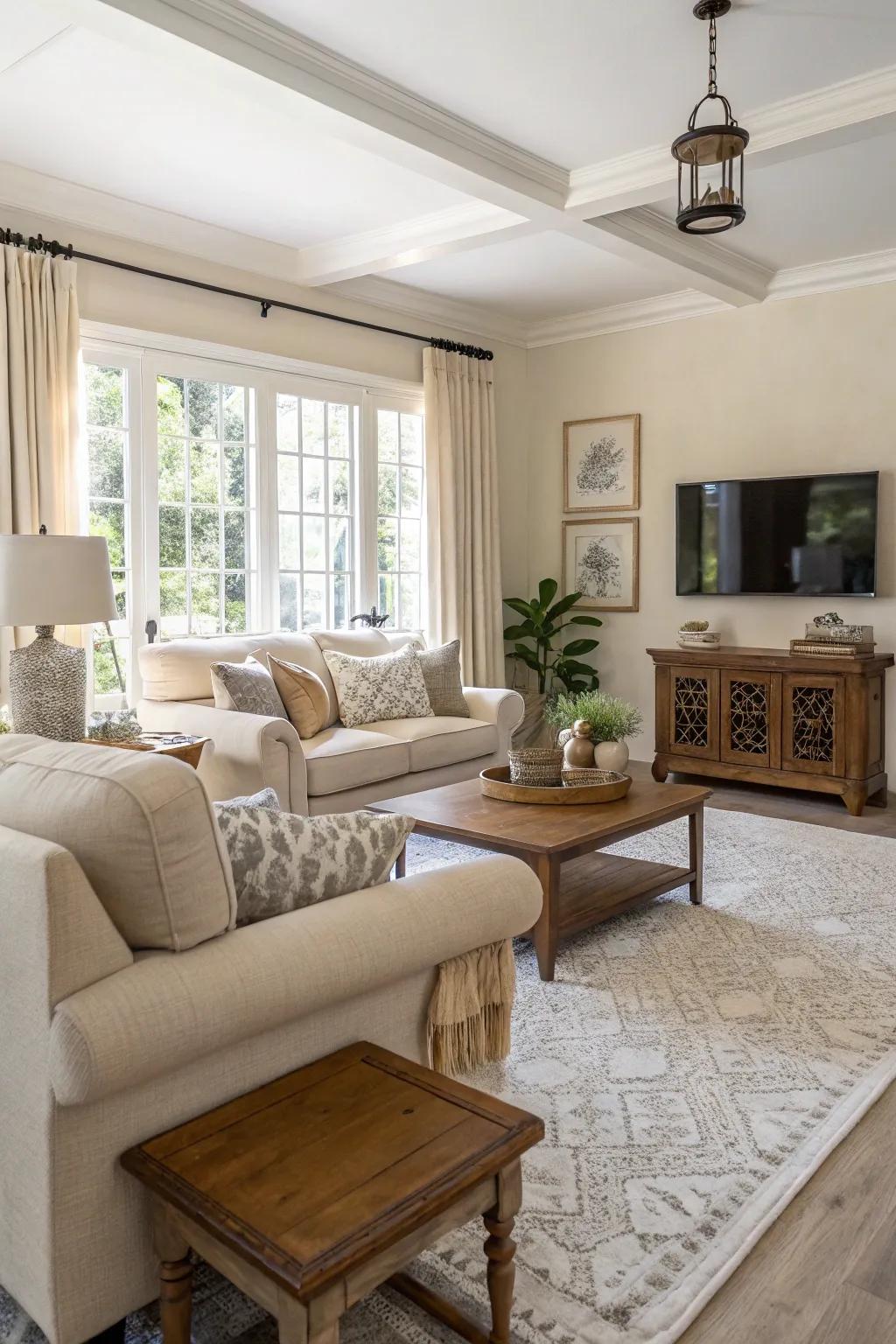 Exposed legs on furniture improve the airy feel.