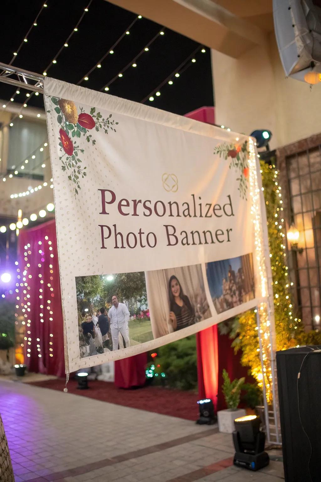 A personalized sentiment display banner featuring custom text and photos.