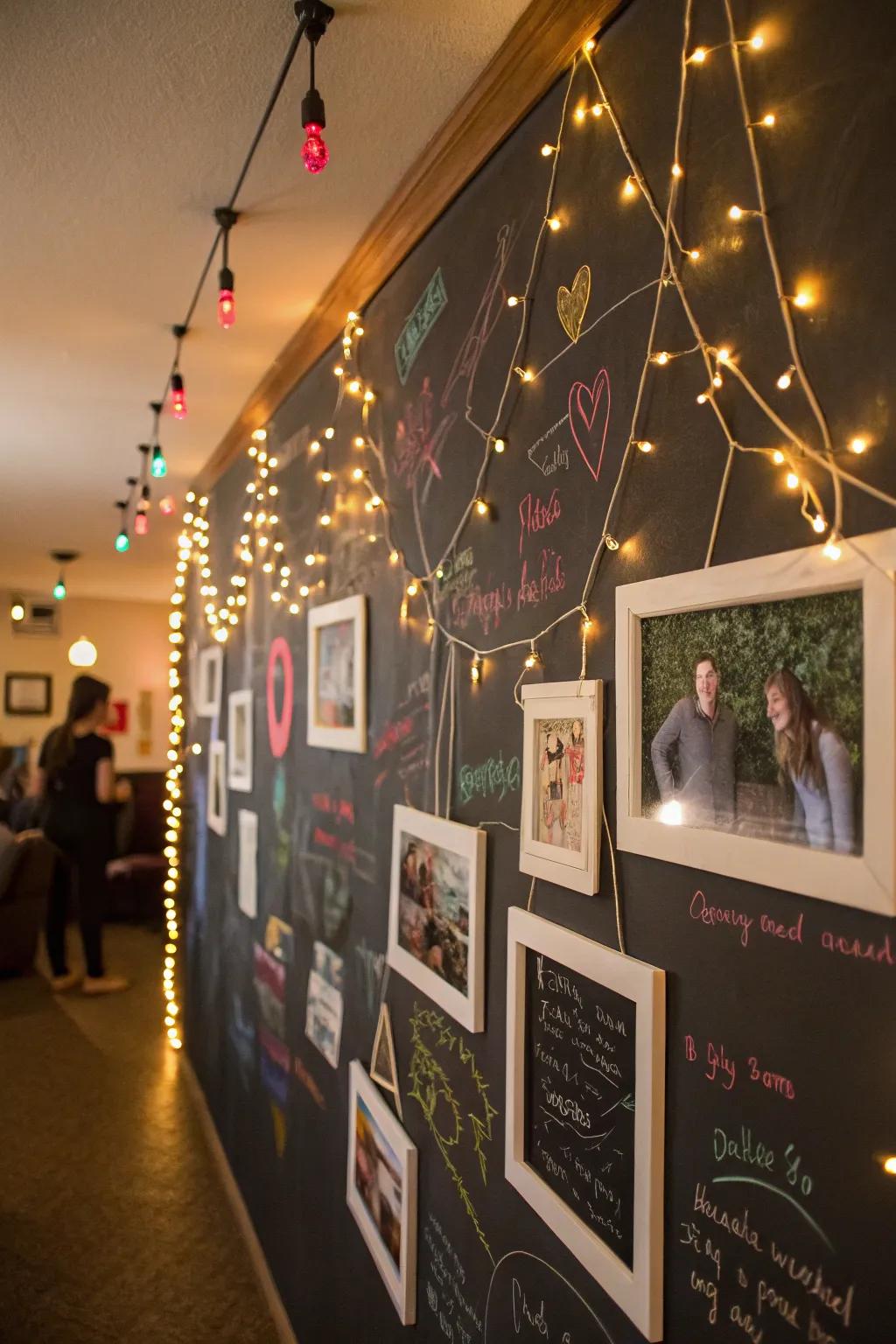 Slate panels and lights fashion an interactive space.