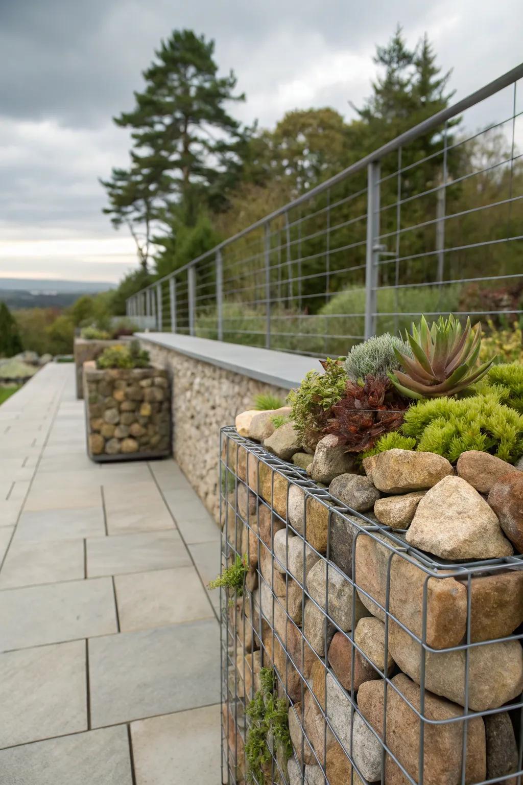 Unite utility and elegance with woven stone wall gardens.