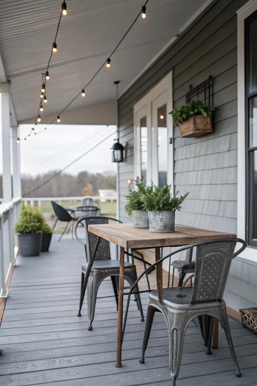 A steely stone porch that embraces a contemporary industrial aesthetic.