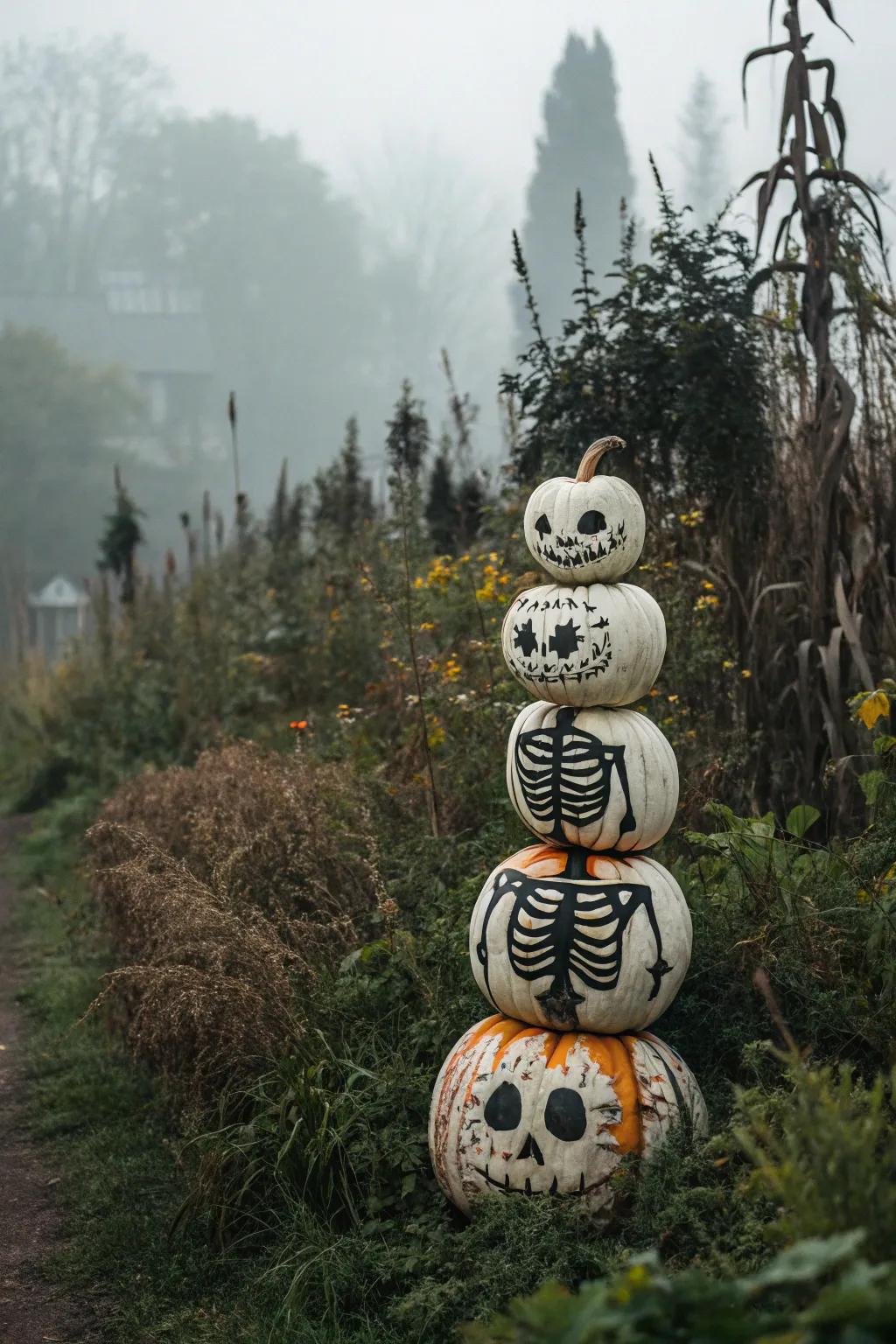 Heaped ossuary gourds fashion a hauntingly enjoyable presentation.