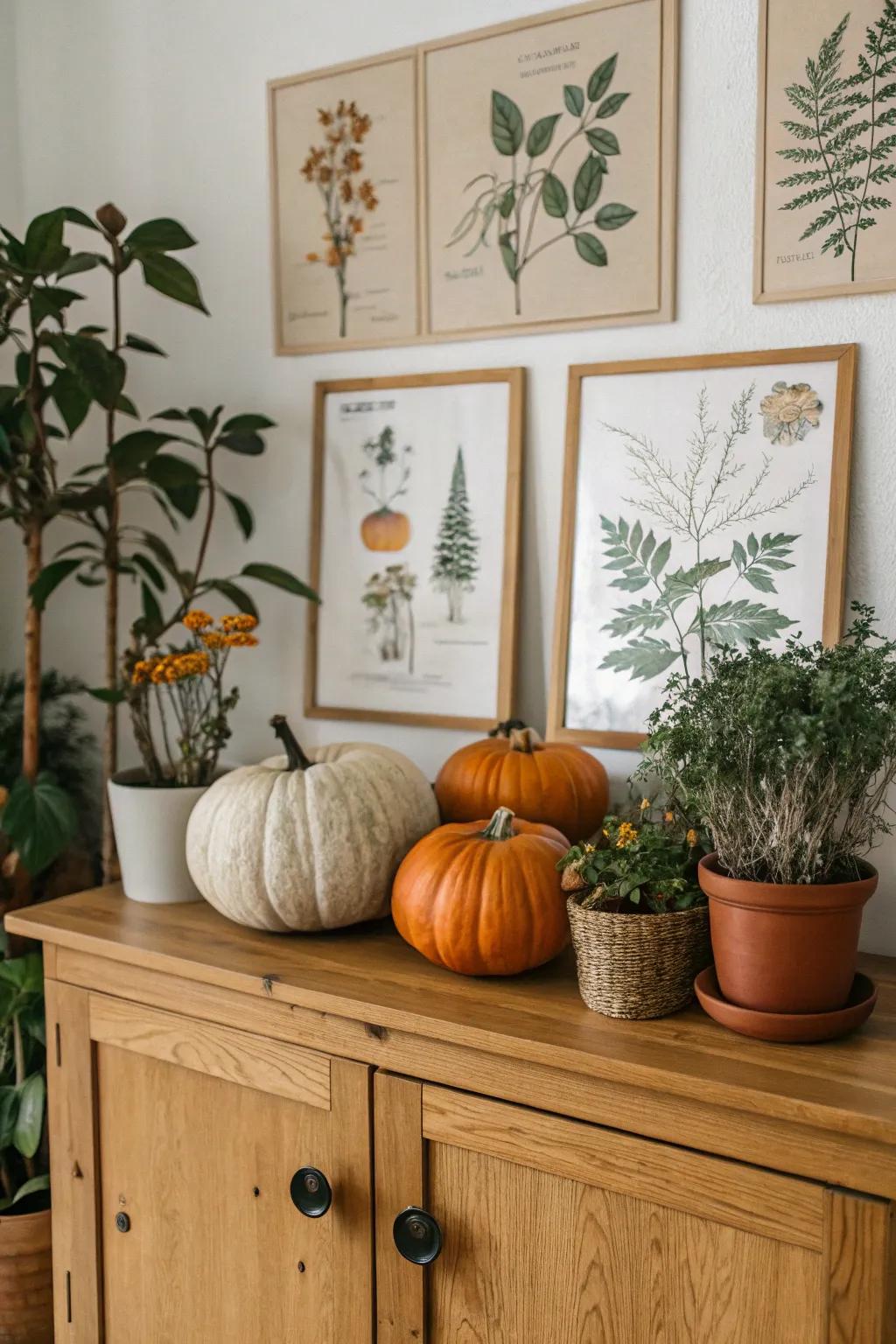 Elevate your ornamental approach through vintage-inspired botanical pumpkin schemes.