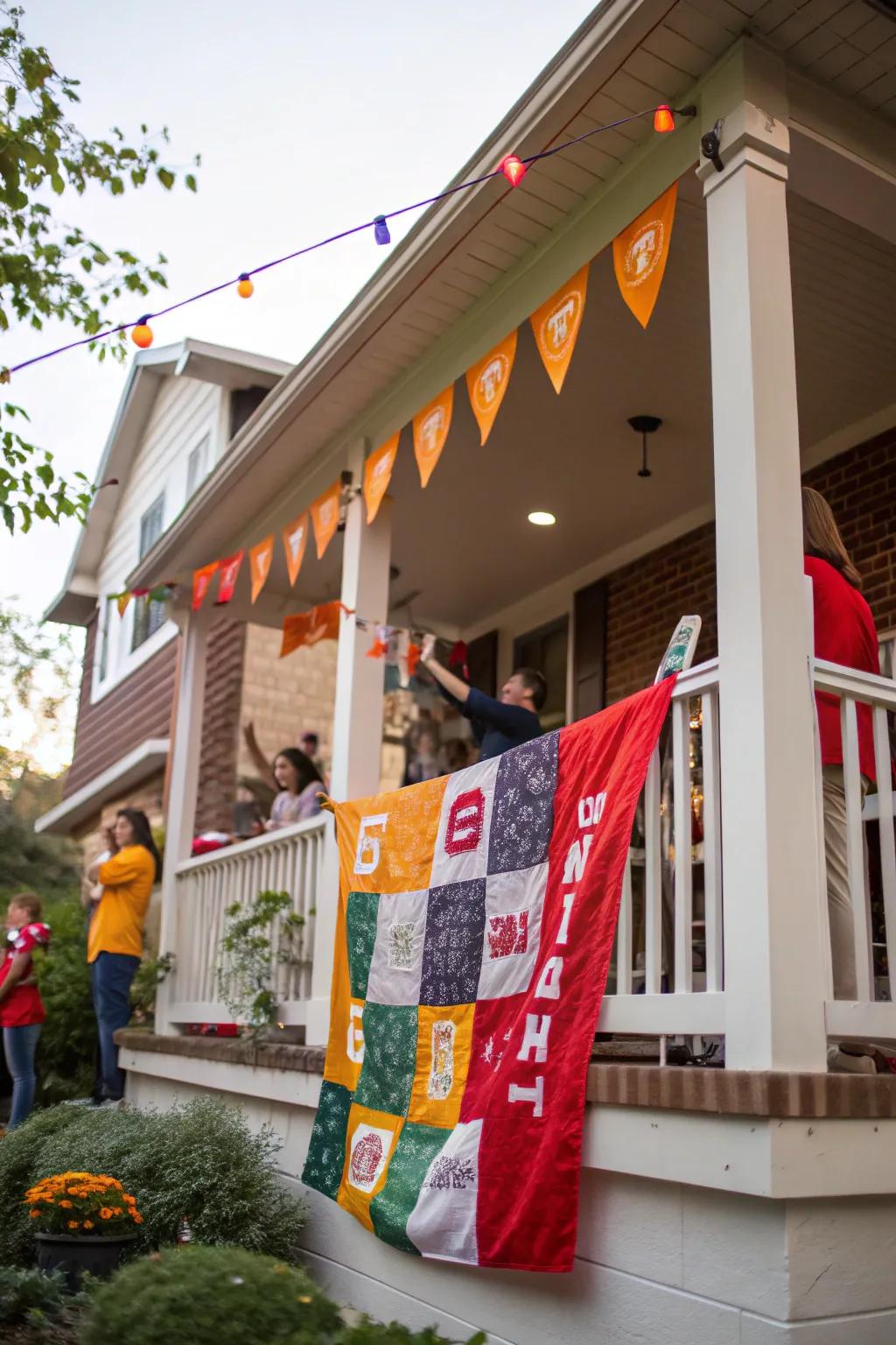 Welcome visitors through an exterior celebration cloth pennant.
