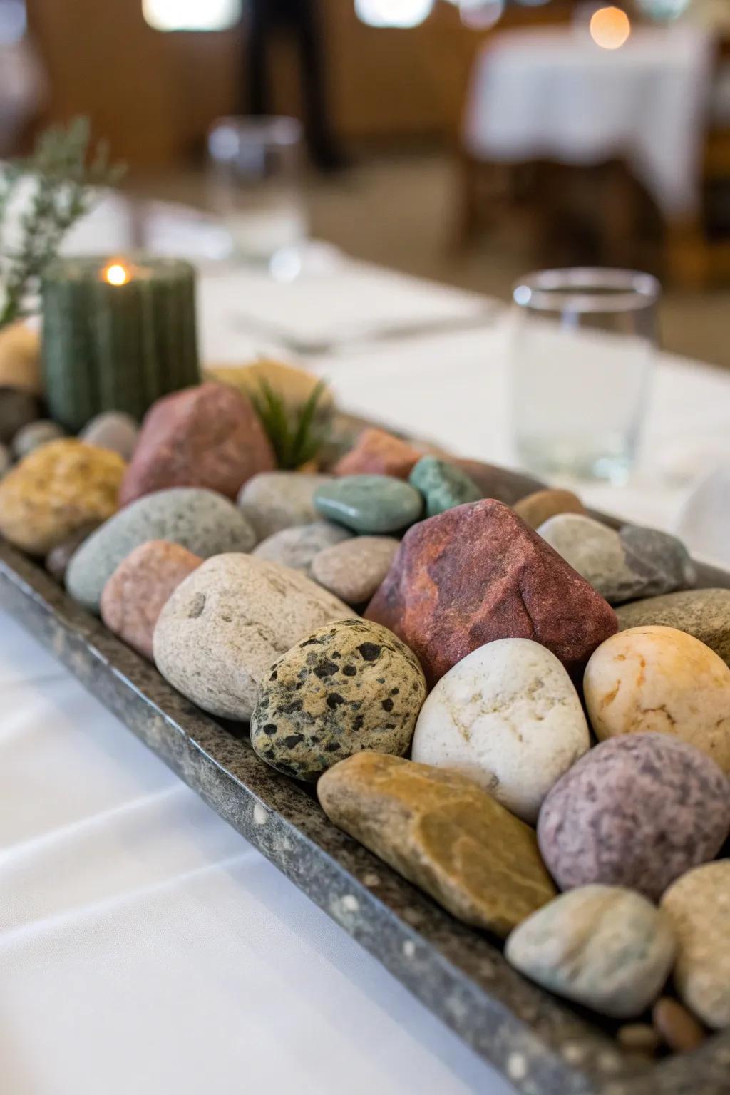 A nature-inspired centerpiece with rocks