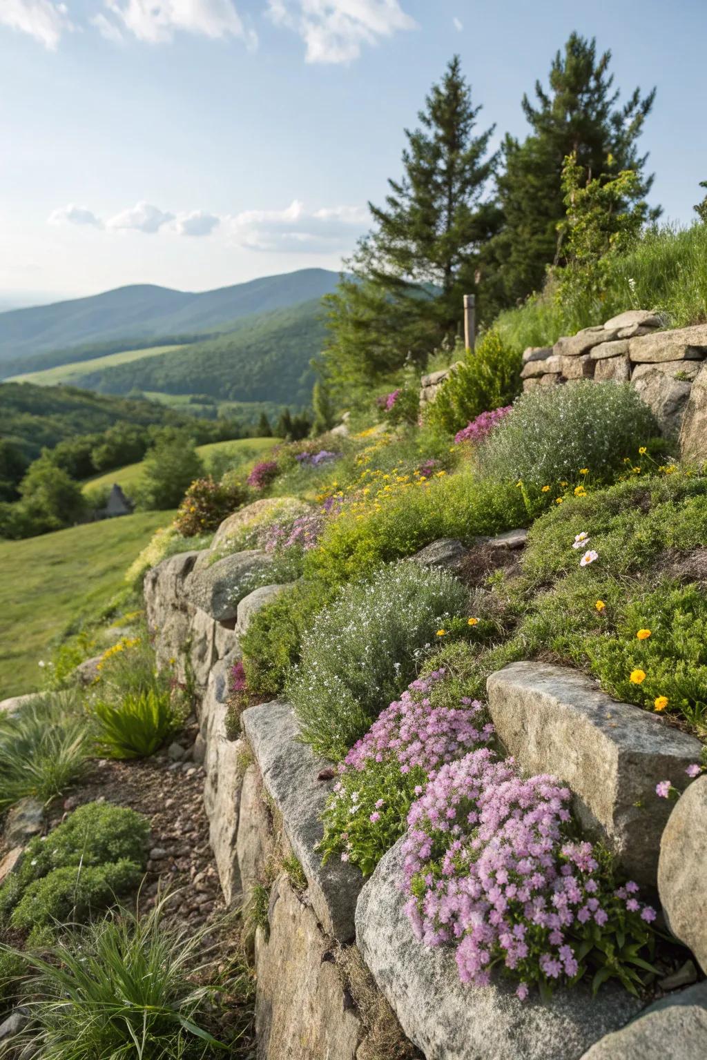 Rock formations, complete with alpine flora, cultivate a singular garden haven.