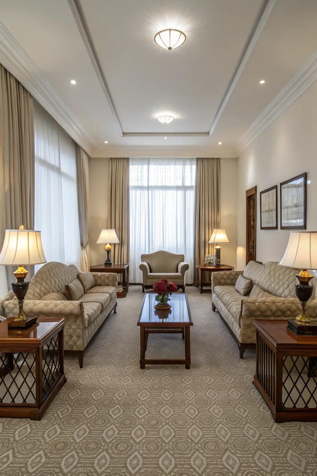 A visually balanced chamber showcasing symmetrical design elements.