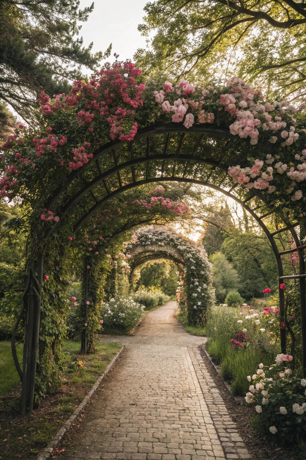Fashion sentiment through an enchanting floral arch.