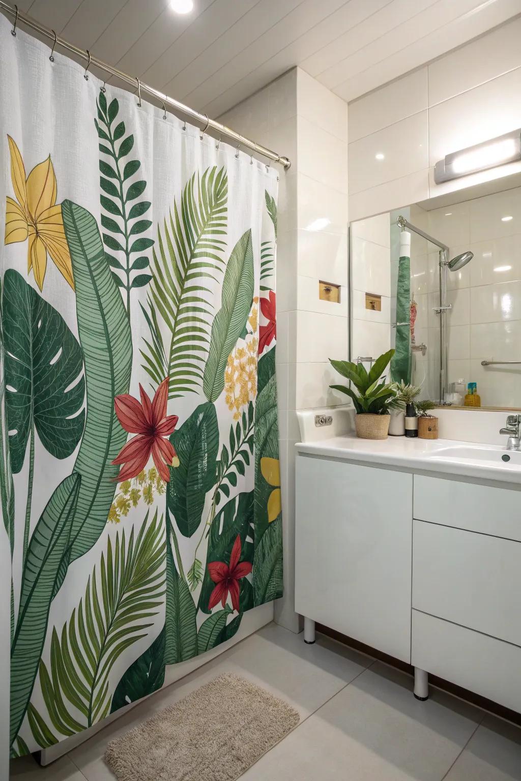 Tropical themes carry a vacation-like sensation into your bathroom.