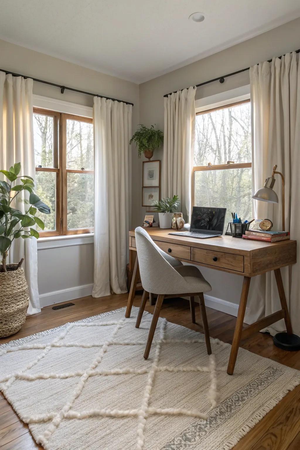 Layering textures adds warmth and visual interest to your workspace.